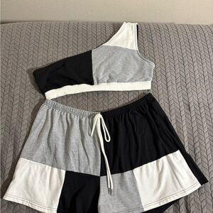 SHEIN Black Gray and White Two-Piece Set